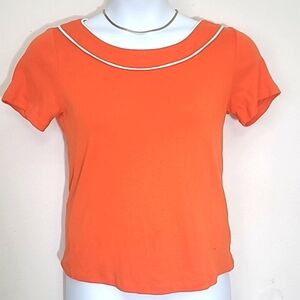 Rafaella t shirt short sleeve orange white trim boat neck 100% cotton stretch